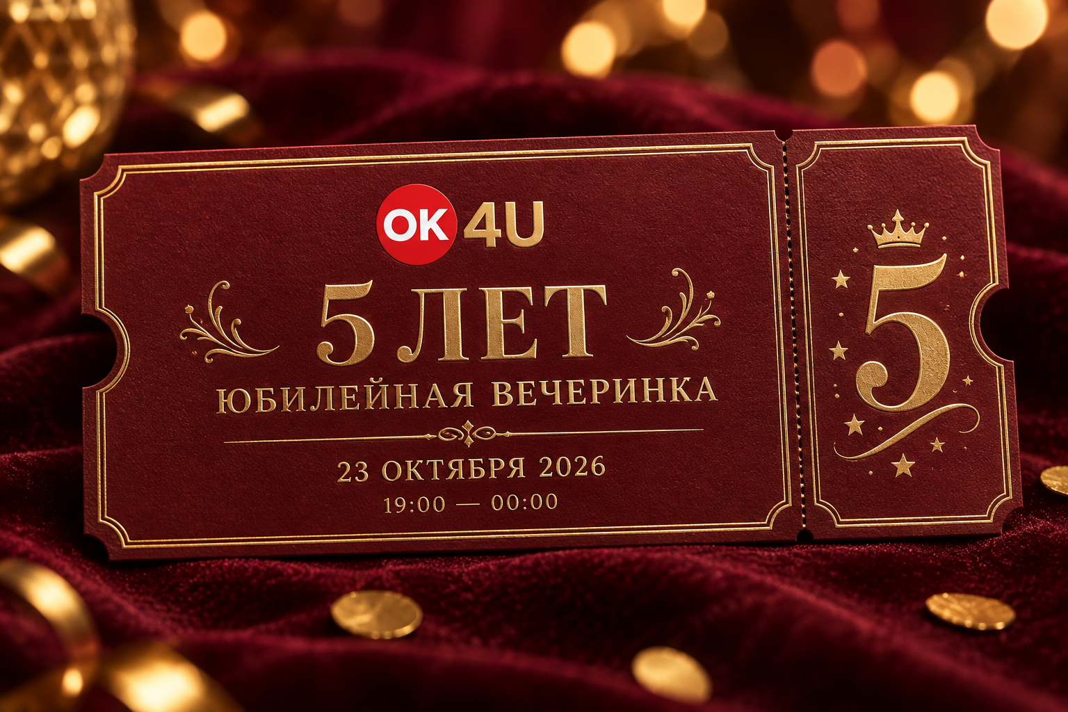 ВАШ БИЛЕТ НА ПЯТИЛЕТИЕ OK4U